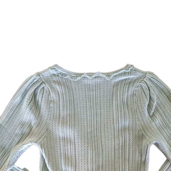 For Love & Lemons Lace Trimmed Cardigan Women's Sz XL Ribbed V-neck Fitted Mint - Picture 7 of 9